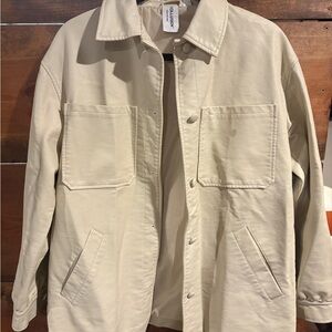 Boyfriend Oversized Cream Faux Leather Jacket for Women by Collusion